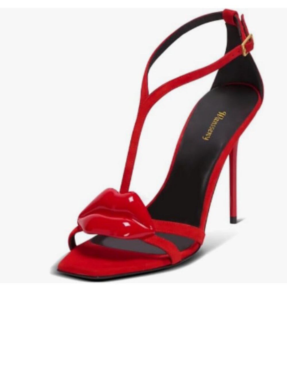 Wansseny Red Open Toe T-Strap High Heels Adjustable Ankle Strap Buckle Sandals